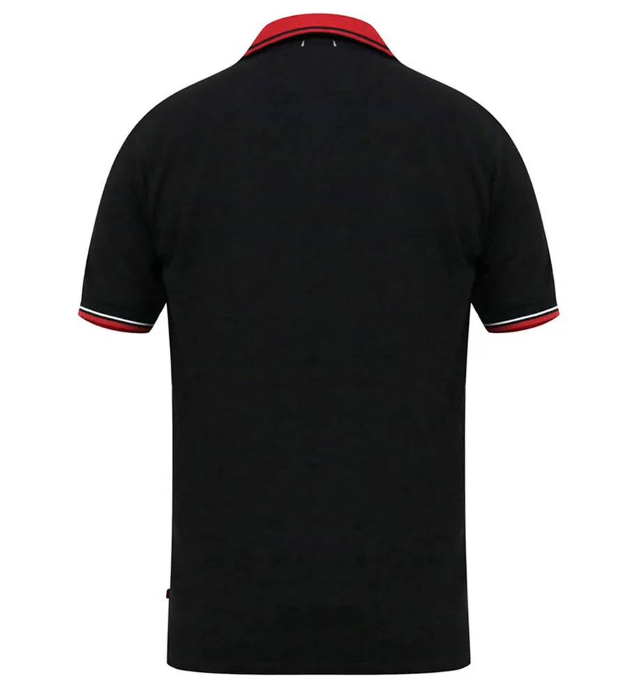 D555 Big Mens Black Pique Polo Shirt With Cuff and Collar Tipping (CHESTER)